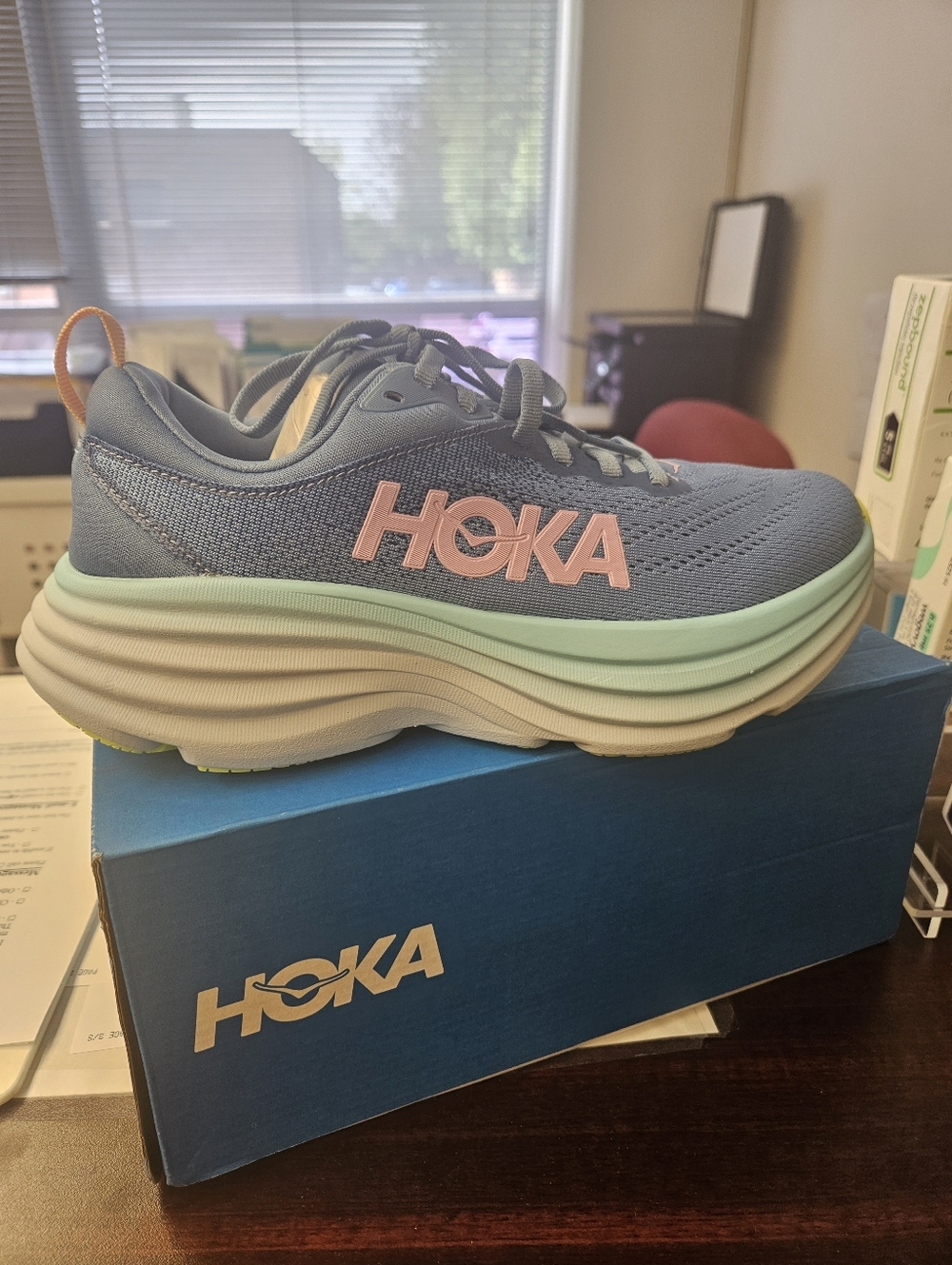 Hoka Bondi 8 in Blue and Mint - Picture 4 of 5